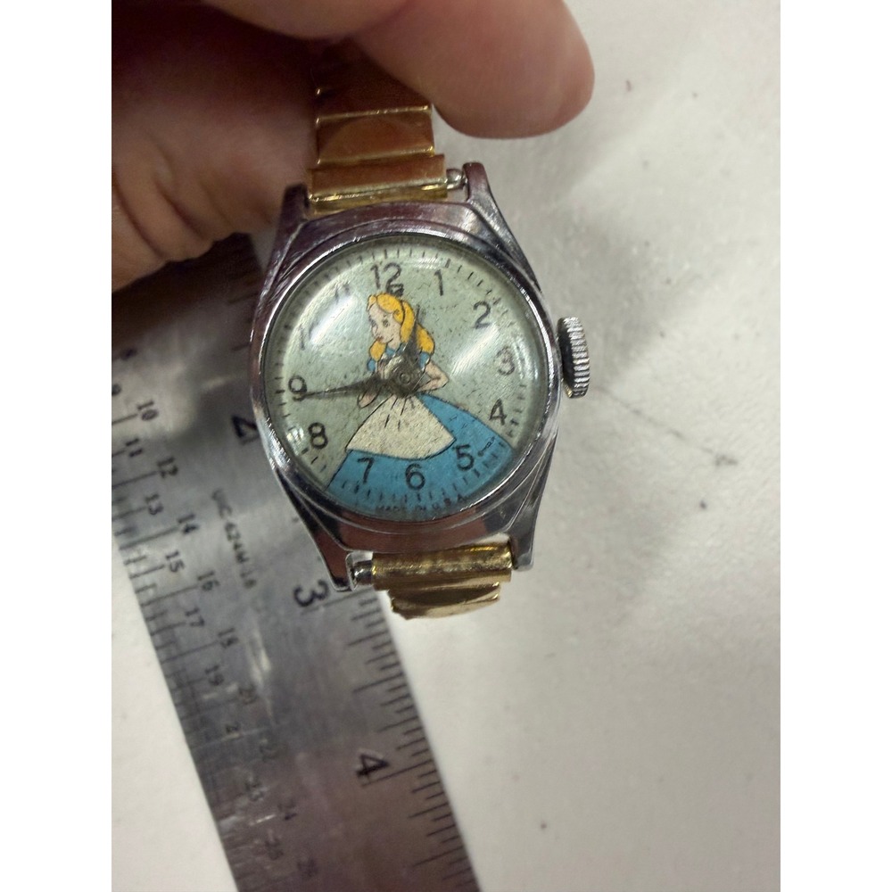 Vintage US Time Alice in Wonderland Watch 1951‎ Disney Character Mechanical Wind